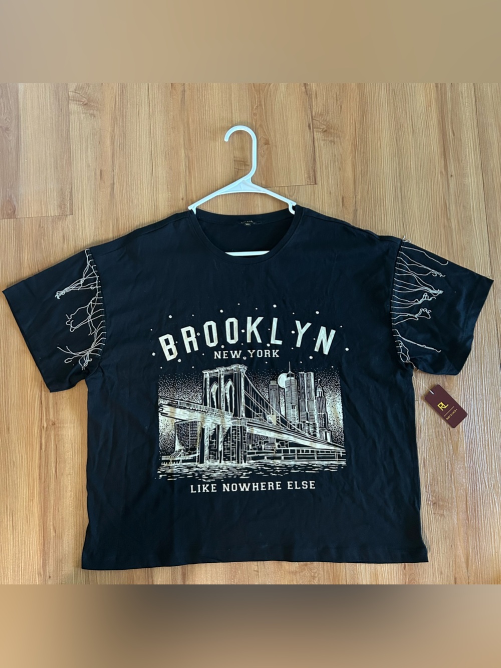 NWT Brooklyn New York Graphic Tee in Black with Embellishments Women’s